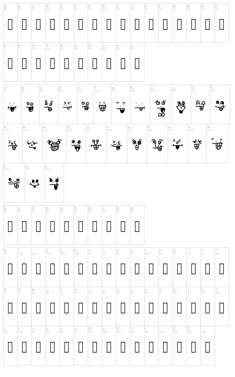 Crazy Smile font map